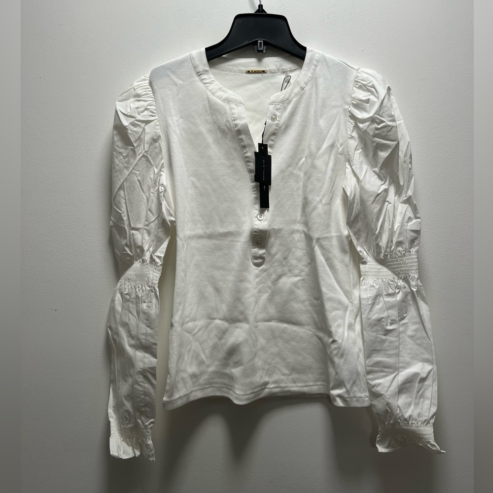 NEW ELIE TAHARI WOMENS WHITE LONG SLEEVE TOP SIZE:M
